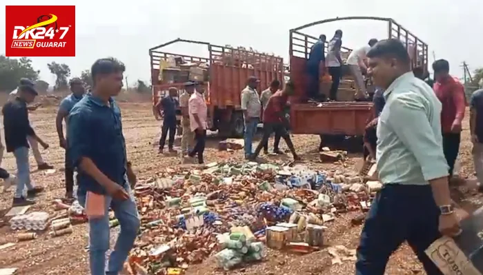 કેવડિયામાં કરોડોનો દારૂ નાશ કરાયો..