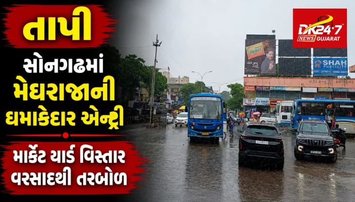સોનગઢમાં મેઘરાજાની ધમાકેદાર એન્ટ્રી માર્કેટ યાર્ડ વિસ્તાર વરસાદ