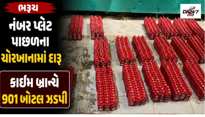 ભરૂચ ક્રાઇમ બ્રાન્ચે કારની નંબર પ્લેટ પાછળના ગુપ્ત ચોરખાનામાંથી 901 દારૂની બોટલો અને ₹6.72 લાખનો મુદ્દામાલ જપ્ત કર્યો